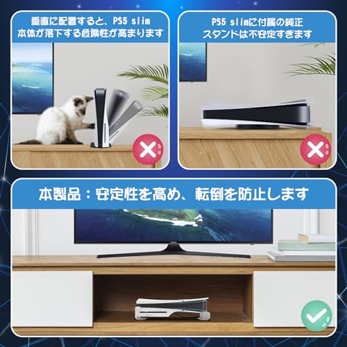 L'QECTED PS5 Pro/PS5 Slim 横置きスタンド 4つUSB拡張ハブ付 放熱改善 転倒防止 地震対策 傷付き防止 PS5 Slim スタンド PS5 Slim 水平スタンド 固定ネジ付 新型PS5ディスク & デジタル版/PS5 Pro デジタル版対応