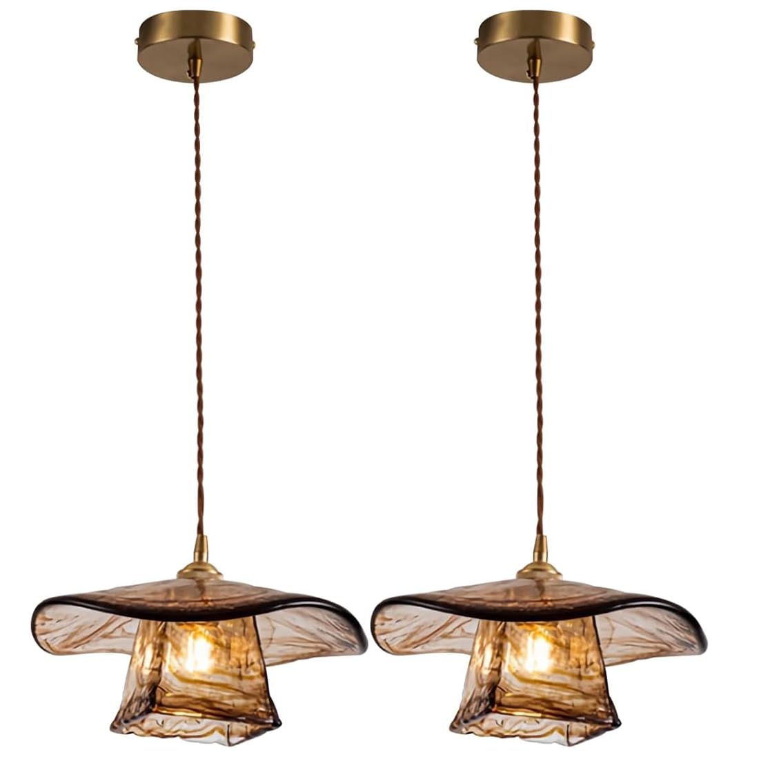 2-Pack Artistic Pendant Light Fixture Amber Glass Hanging Lighting
