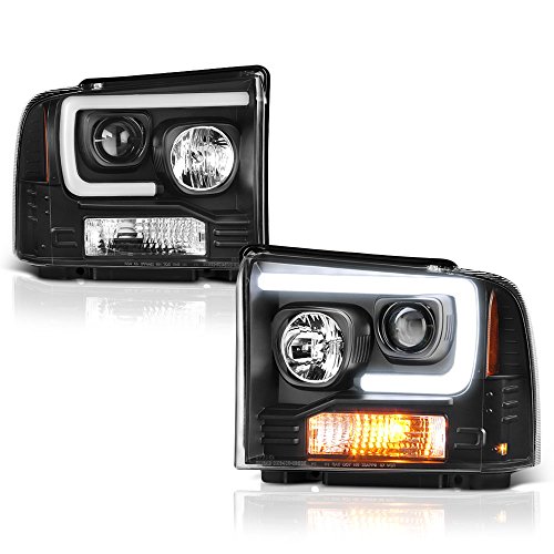 [For 2005-2007 Ford Excursion F-250 F-350 Superduty] OLED Neon Tube Black Projector Headlight Headlamp Assembly, Driver & Passenger Side