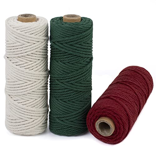 LEREATI Macrame Cord 3mm Set, 150m Thick Cotton Rope Yarn, 4 Strand Twisted Soft String for Crafts Plant Hanger, Wall Hanging