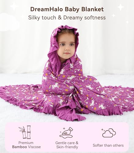 Image of Premium Baby Blankets, Soft Viscose from Bamboo Blanket for Girls, Nursery Crib Bedding Quilt for Newborn and Toddler, Ruffle Blanket Cooling for Hot Sleepers 50''x50'' Purple Unicorn