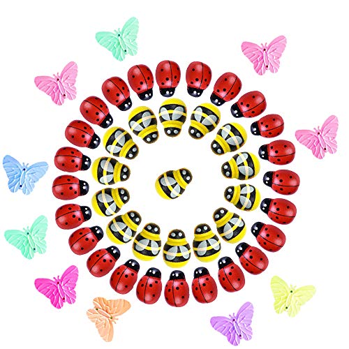 Pcxino 250pcs Tiny Wooden Bees,Ladybugs Embellishments Flatback Self-Adhesive Insects for Crafts Scrapbooking DIY Party Decor