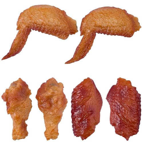 SUNNYCLUE 6 pieza de 3 estilos de Muslo de Pollo Simulado, Pollo Frito Artificial, Baquetas Realistas, Alas, Alimentos de Imitación, Modelo de Accesorios para Cocina, Hogar, Decoración de Fiestas, Acc