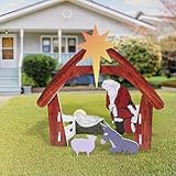 VINGLI Outdoor Nativity Scene, Weatherproof Nativity Sets for Christmas Outdoor Decor, Large Holy Family Nativity Set Outside Display Christmas Decorations for Front Yard and Lawn-Colored Santa