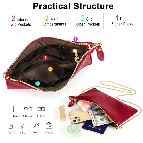 Image of YALUXE Genuine Leather Wristlet Handbags Purses Cell Phone Pocket Clutch Wallet Crossbody Bags for Women