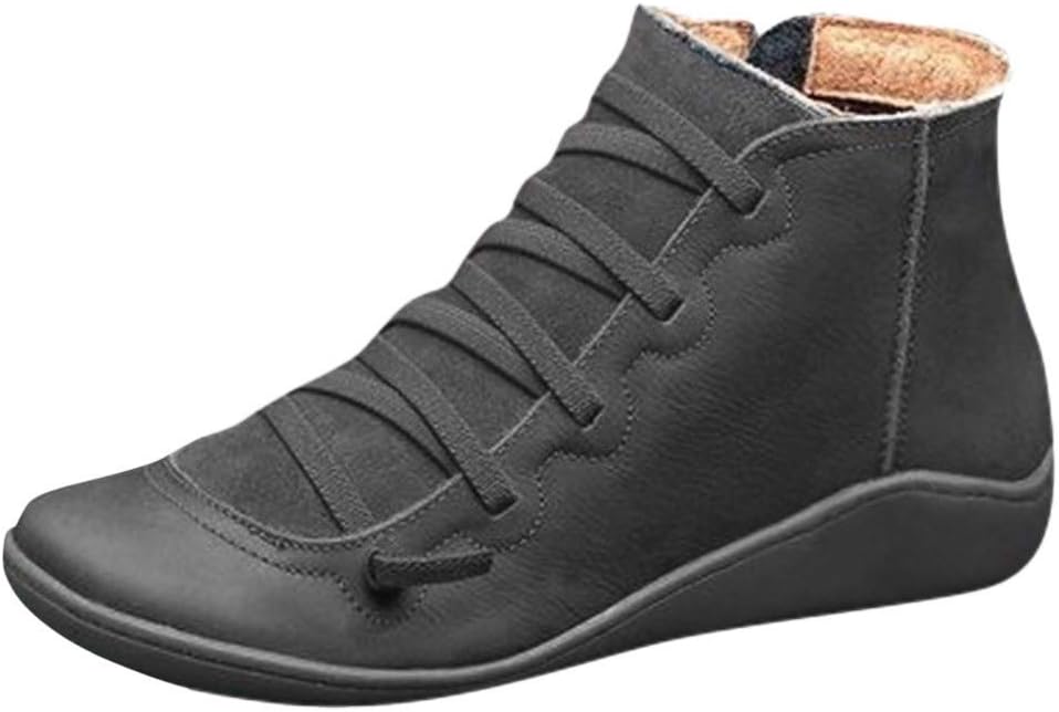 TosonseWomen's Ankle Boots 2019 New Ladies Casual Arch Support Boots Waterproof Boots Flat Slip On Boots Comfy Booties Vintage High Top Side Zipper Shoes Outdoor Anti-Slip Walking Boots