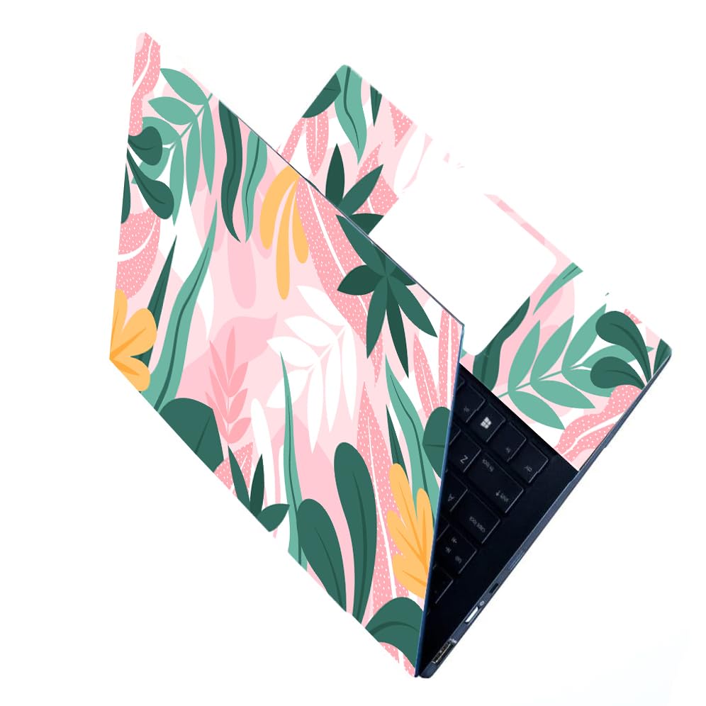 ANCIARY Full Laptop Skin Stickers Bubble-Free Sticker for Laptops Upto 15.6" Compatible with Apple/Dell/HP/Lenovo/Sony (Dustproof|Waterproof|Scratchproof|Reusable) BBY PK Leaf FL