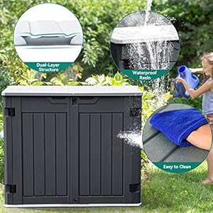 Yitahome outdoor horizontal storage sheds wo shelf weather resistant resin tool shed multi opening door for storage of bike trash cans garden tools 35 cu ft waterproof lockable dark gray  urban country home decor