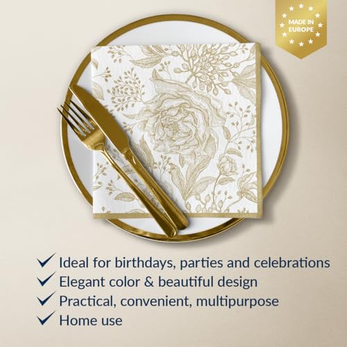 PAW - 50 Pieces Floral Linen-Feel Paper Napkins 16" x 16", Disposable Cloth-Like Napkins with Rose Design, Dinner Napkins for Party, Wedding, Barbecue, Picnic by PAW Decor Collection - Image 4