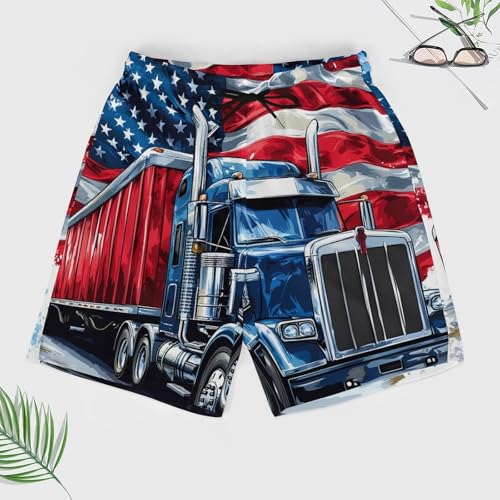 United States Flag Truck Men's Board Shorts Swimsuit Beach Pants Swimwear Bathing Suits3