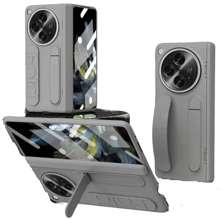 Image of MILLION CASES Back Cover Case for OnePlus Open Shockproof Protective Dual Function Wristband Stand Case for Men & Boys(Grey)