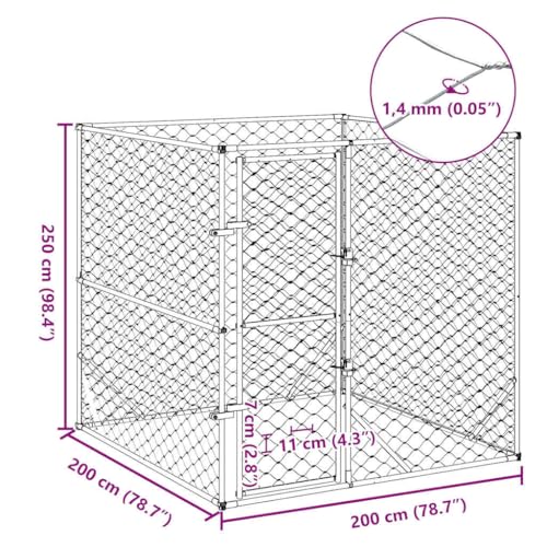 Hundezwinger Outdoor mit abschließbarer Tür, Hunde-Laufstall, Haustier-Spielgehege für Hinterhof, Garten, 200 x 200 x 200 cm Silbern Verzinkter Stahl