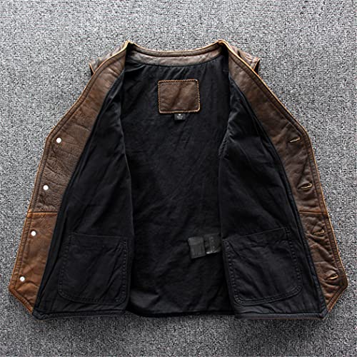 Veste de motard sans manches en cuir véritable marron pour rouler sans gêne L