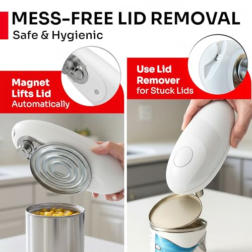 MUELLER HOME SmoothEdge Auto Electric Can Opener – Battery‑Operated One‑Touch w Magnet Lid Lifter, Smooth‑Edge Cut Technology – Portable Hands‑Free Automatic Can Opener for Seniors & Arthritis, White by MUELLER HOME - Used condition - Image 6