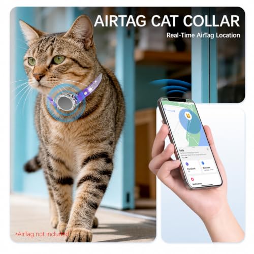 Image of Cat Collar Breakaway, Rhinestone Velvet Cat Collars with Holder and Bell, Adjustable Comfortable GPS Tracker Cat Collar for Girl Boy, Kittens, Puppies(Purple)