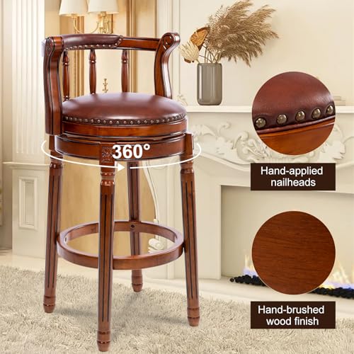 Bar-Stools-Swivel-Genuine-Leather-Counter-Wooden-Bartool-with-Footrest-for-Kitchen-Dining-Room-Living-Room-Wanul-Brown-Barstool-seat-Height-29in Bar Stools Swivel Genuine Leather Counter Wooden Bartool with Footrest for Kitchen Dining Room Living Room Wanul Brown Barstool seat Height 29in