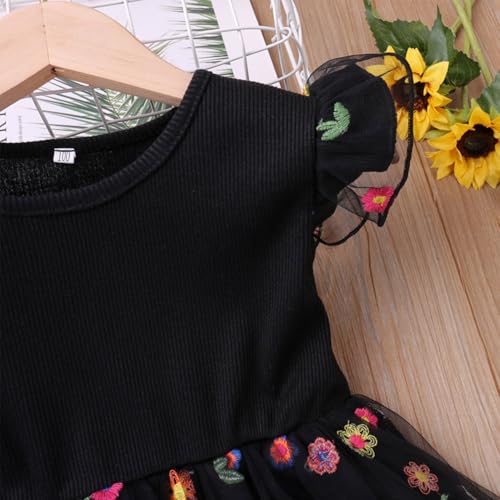 2-6T Girls Casual Dress Layered Tulle Skirt, Toddler Summer Flutter Sleeve, Embroidered Mesh with Sunscreen Sleeves4