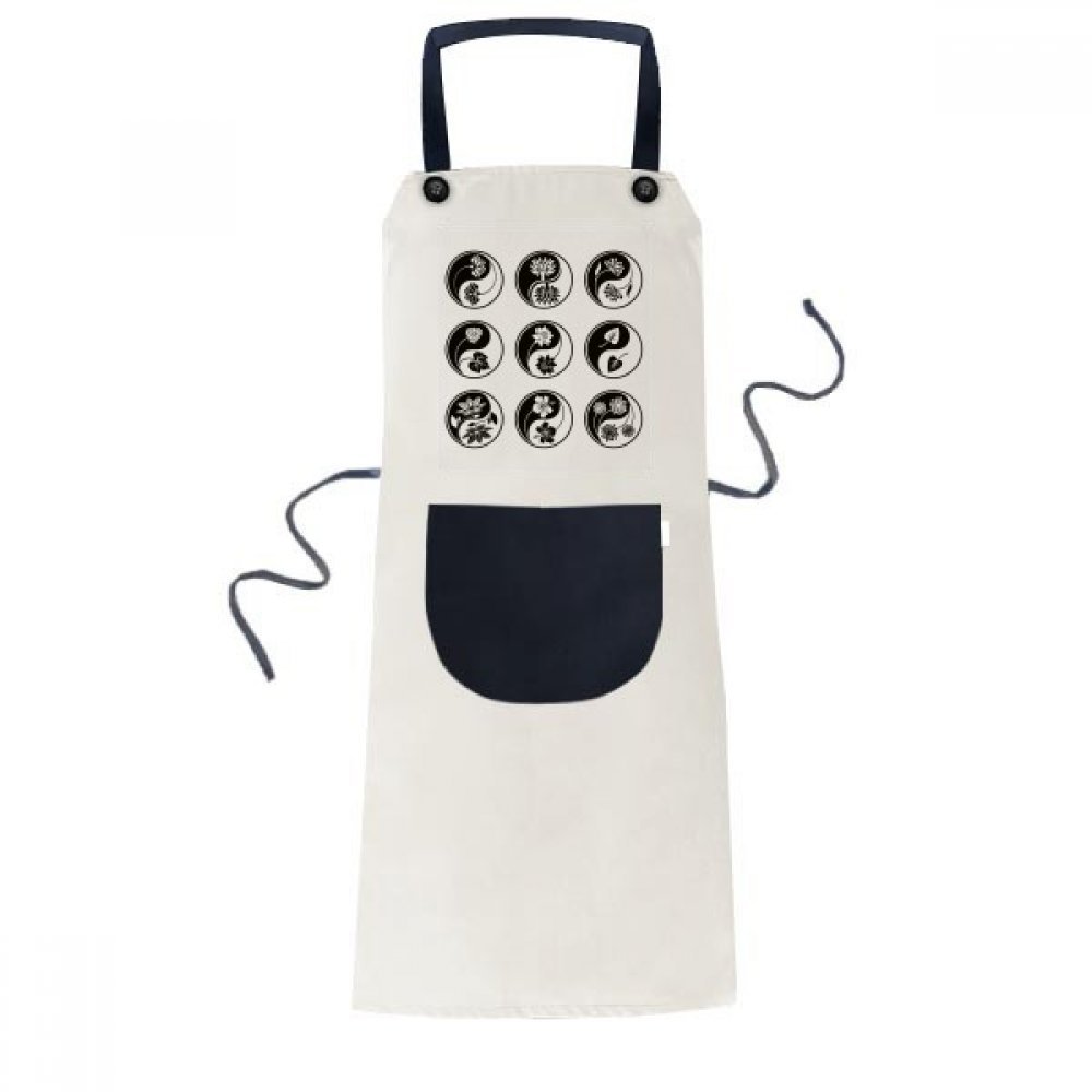 Tablier de cuisine yin-yang floral beige réglable pour cuisiner zen