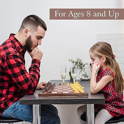 Image of Wooden Chess Set Folding Board Game | Handcrafted Chess Board with Carved Pieces & Storage Case | Classic Strategy & Educational Game for Kids & Adults | Gift Set