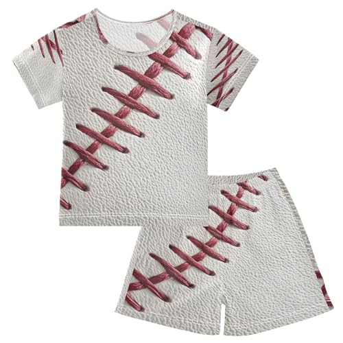 ALAZA Baseball White Sport Pajamas Set Short Sleeve Cotton Sleepwear Summer Pjs 2 Piece 5-14Y