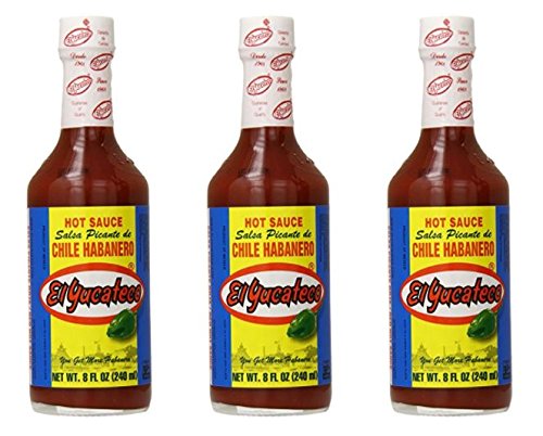 El Yucateco Chile Habanero Hot Sauce Bottle Red, 8 Ounce (Pack of 3)