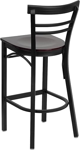 Miniatura 10 de Flash Furniture HERCULES Series - Taburete de bar de metal con respaldo de escalera de dos listones color negro - Asiento de madera de cerezo