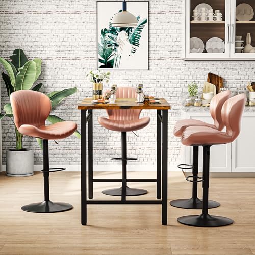 Image of Waleaf Modern Adjustable Bar Stools Set of 2, Faux Leather Upholstered Swivel Counter Stools, Counter Height Bar Stool with Large Base, Easy 5 Minute Assembly for Kitchen Island