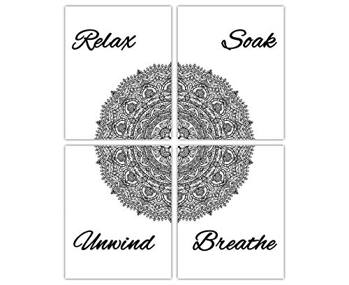 Buzz Unplugged Relax, Soak, Unwind, Breathe, Cute Mandala Bathroom Art