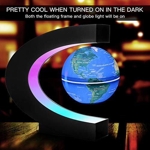 Gresus Upgraded Magnetic Levitation Floating World Map Globe With C Shape Base, Floating Globe With Led Lights, Great Fathers Students Business Boyfriend Birthday Gift For Home Desk Decoration (Blue) #TOP1