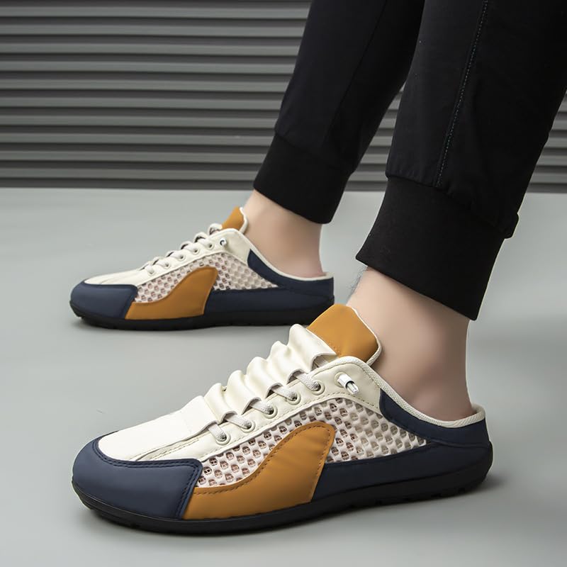 Backless Tennis Shoes for Men Wide Mule Sneakers Slip on House Slippers Platform Lace Up Mesh Breathable Lightweight Casual Walking Slides Shoes Running Travel Driving3