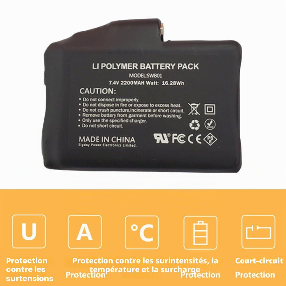 Lot de 2 Batteries Li-polymère Rechargeables de Rechange pour Gants Chauffants, Vestes, Chaussettes, Gilet (7,4 V 2200 mAh)