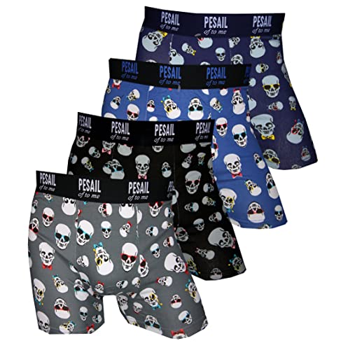 Pesail Boxershorts Dark line mit Totenkopf Skull 4er Pack, Größe X-Large (XL), Farbe je 1x dunkelblau, hellblau, schwarz, grau