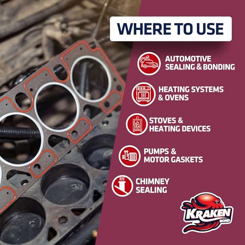 Image of Kraken Bond Red RTV Silicone Gasket Maker - (12x10.1 fl.oz) High Temp Silicone Sealant for Automotive, Heat Resistant Up to 600F, Oil Resistant Automotive Silicone Sealant, 12 Pack