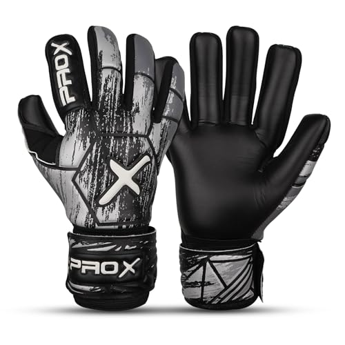 PRO X Soccer Goalie Gloves for Kids with Super Strong Grip, Match & Training Youth Goalie Gloves, Soccer Goalkeeper Gloves Kids with Soft Grippy Secure Latex (Silver, Size 5 (8 to 11 Years)