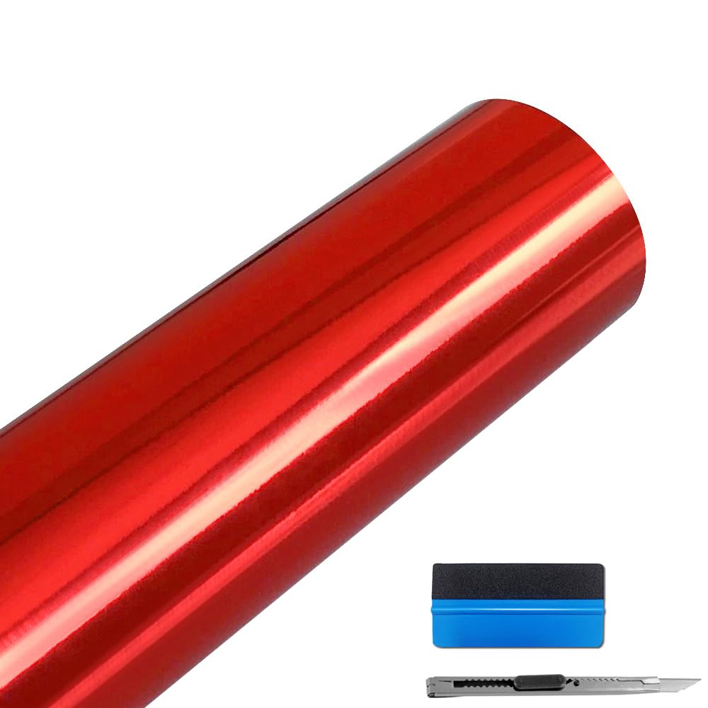 LZLRUN Chrome Mirror Red Car Vinyl Wrap Self Adhesive Film 1.5ft x 5ft
