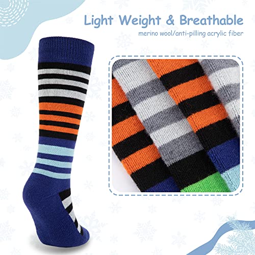 Lullaby Kids Snow Ski Socks Full Terry Warm Skiing Socks Boys Thermal Socks Merino Wool Socks For Toddlers Kids Warm Socks, 2 Pairs Strip, 3-5 Years #TOP3