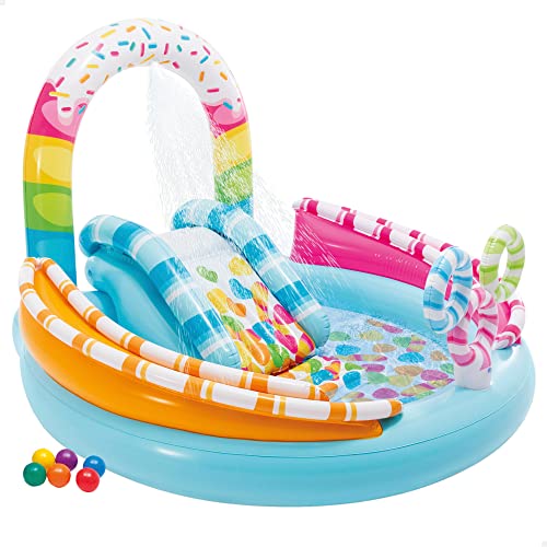 Intex 57144 Piscina Hinchable Infantil, Juegos Golosina con Tobogán, para Mayores de 2 Años, Capacidad de 165 litros, Base Acolchada, Medidas 170x168x122 cm, Incluye Parche de Reparación