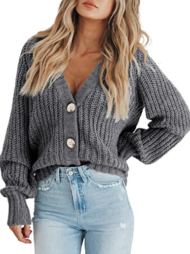 Image of PRETTYGARDEN Women's Chunky Knit Open Front Sweater Long Sleeve Button Loose Short Cardigan Outerwear Coats