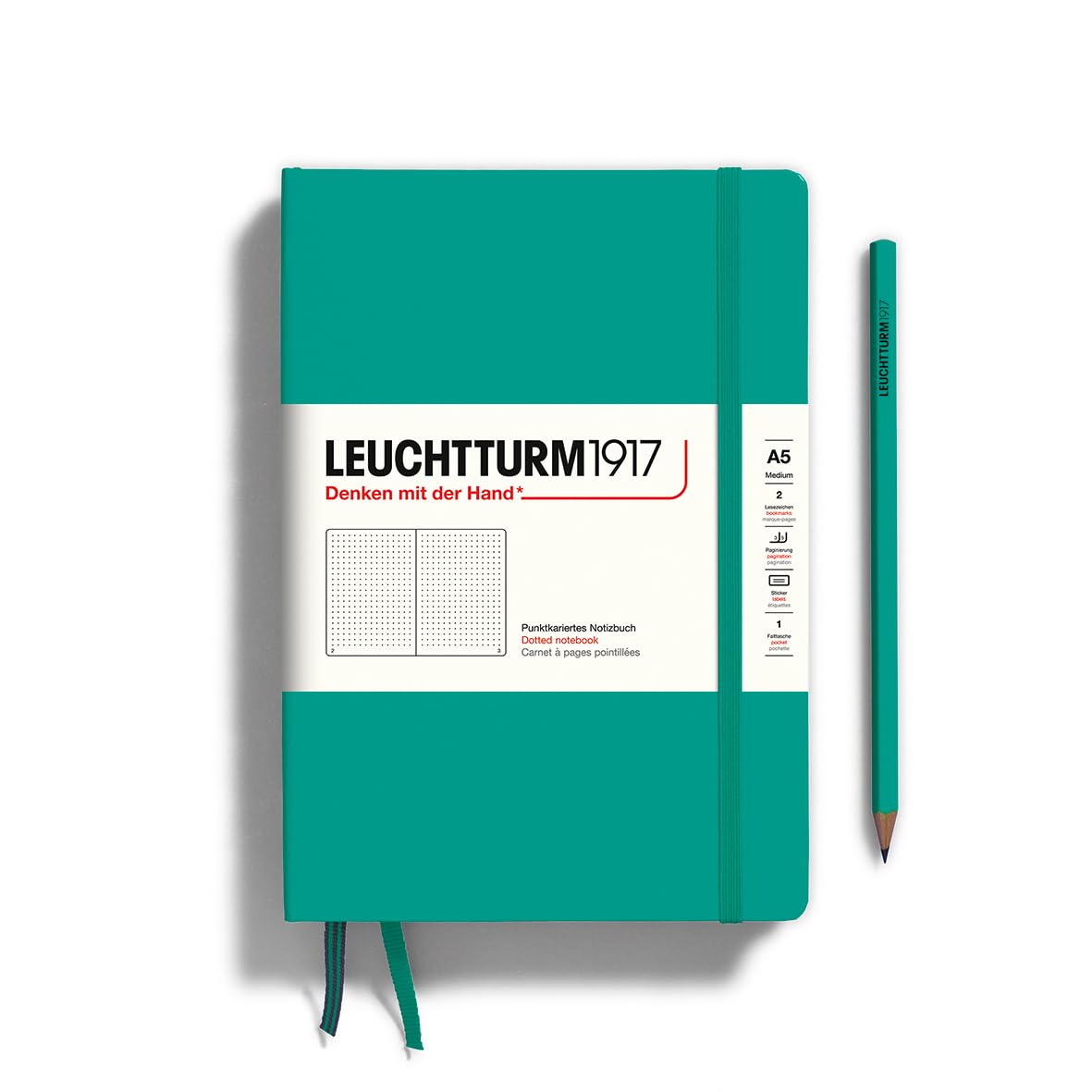 LEUCHTTURM1917 - Notebook Hardcover Medium A5-251 Numbered Pages for Writing and Journaling (Emerald, Dotted)