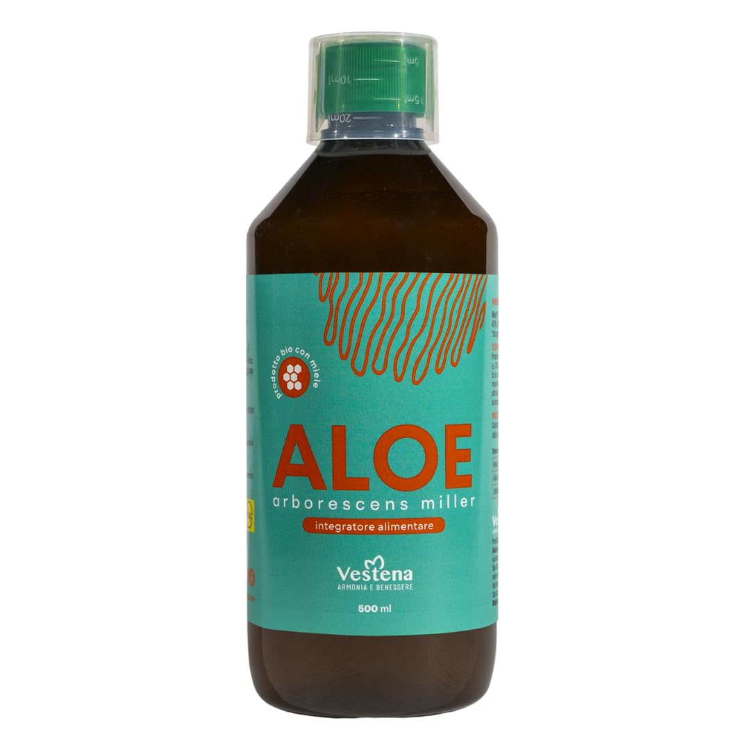 Vestena - Aloe Arborescens 100% Puro y Natural con Miel, Receta del Padre Zago. Jugo Detox Natural para Hígado e Intestino, Drenaje Potente - 500 ml - Made in Italy