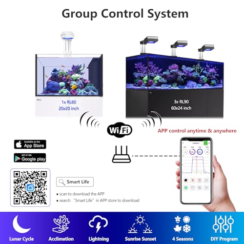 Image of Popbloom RL90 Aquarium LED Reef Light 100W, Smart-APP Control Full Spectrum Marine LED for Saltwater Coral Fish Tanks (Black, RL90 Smart APP Control)
