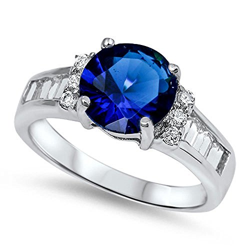 Oxford Diamond Co Simulated Blue Sapphire Engagement Ring .925 Sterling Silver Size 9