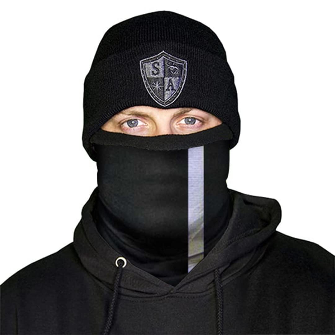 S A Frost Tech Thermal Fleece Face Shield | Winter Face Mask and Breathable Ski Mask Balaclava (Reflective Black)