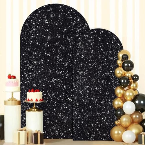 FOTSHARER Arch Backdrop Cover Set of 2 Black Arch Covers 7.2 and 6ft Glitter Sequin Arched Backdrop Stand Cover Spandex Covers for Wedding Arches Chiara Backdrops for Birthday Party Indoor Outdoor by FOTSHARER - Used condition - US$35.93