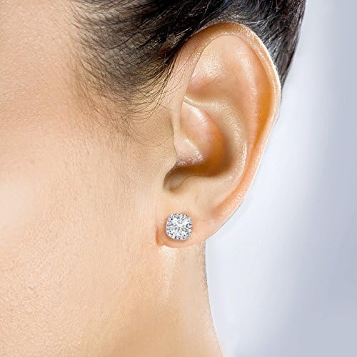 Cushion Halo Stud Earrings white-gold / 6.0mm moissanites + 1/4ct TDW = 2-1/2ct Total