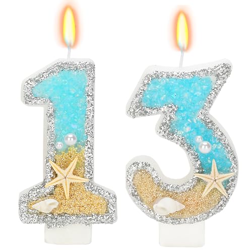 ElekFX Birthday Candle for Cake Beach Starfish Sequins Candles 2.76 inch Cake Topper Decoration for Birthday Party (Number 13)