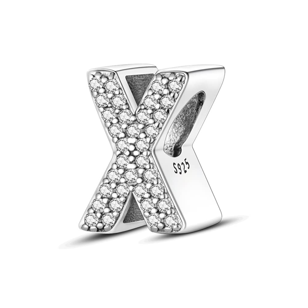 KUNVONIC Buchstabe Charm Anhänger Damen Alphabet A-Z 925 Sterling Silber für Armband Charms Beads passend für Pandora Armband und Halskette, Kompatibel mit Europäischen Armbänder für Frauen Mädchen