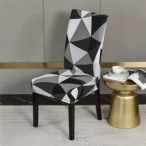 Image of Dining Chair Covers Set of 1, Stretchable Removable Washable Anti-Slip Universal Fit Printed Polyester Spandex Slipcovers (Black Triangle)