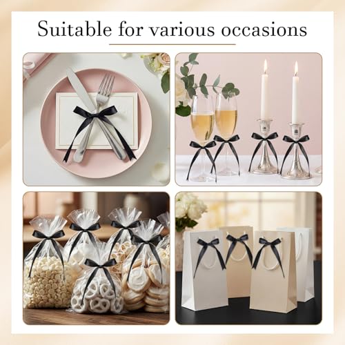 Riceshoot 50 Pcs Black Mini Bows for Wine Glasses 2.55''x3.54'' Satin Ribbon Bow with Adhesive Dots for Champagne Glass Candle Holder Wine Glass Bow for a Tini Bit Older Espresso Martini Party Decor by Riceshoot - Image 5