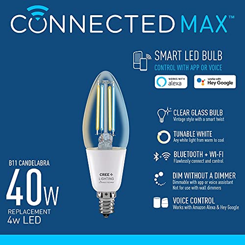 Cree Lighting CMB11-40W-AL-9TW-GL Cree Connected Max Smart Led Vintage Glass Filament Bulb B11 Candelabra 40W Tunable White thumb #1